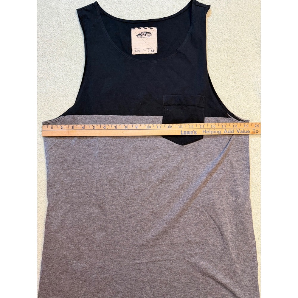 Vans Off The Wall Mens Medium Tank Top Black Gray Colorblock Pocket Sleeveless